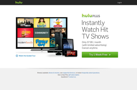 Página de inicio de Hulu Plus fuera de Estados Unidos con Getflix