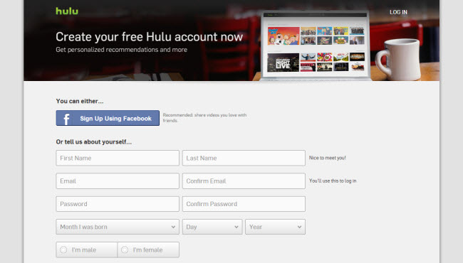 Página de registro de Hulu Plus fuera de Estados Unidos con Getflix