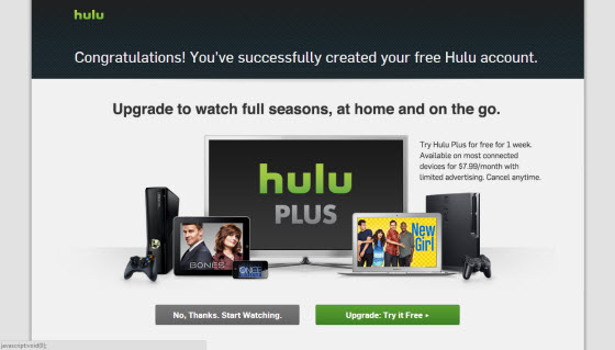 Página de actualización de Hulu Plus fuera de Estados Unidos con Getflix